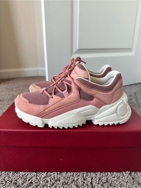 Salvatore Ferragamo Pink Mixed-Material Platform Sneakers
